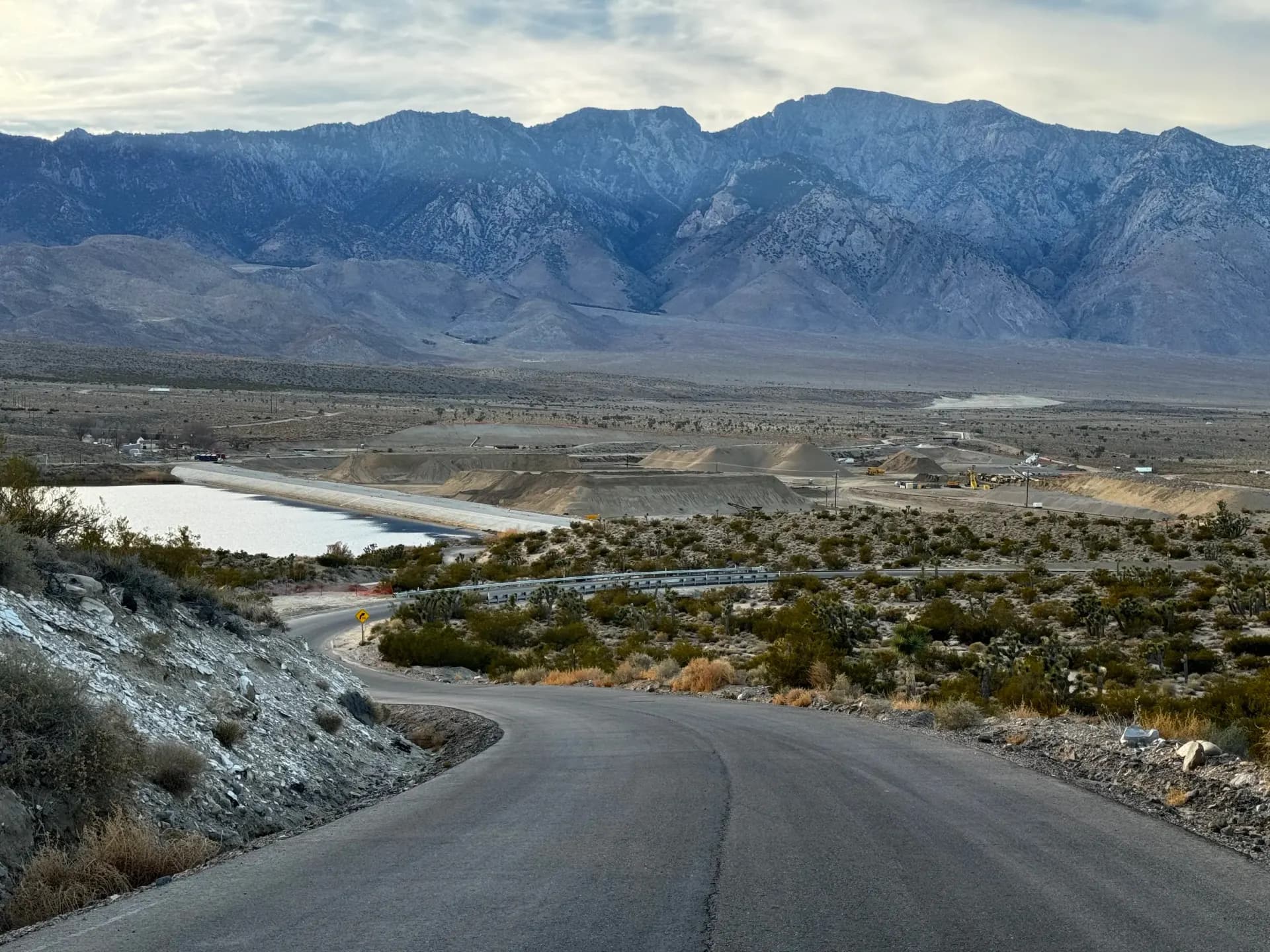 Reservoir below a mountain range